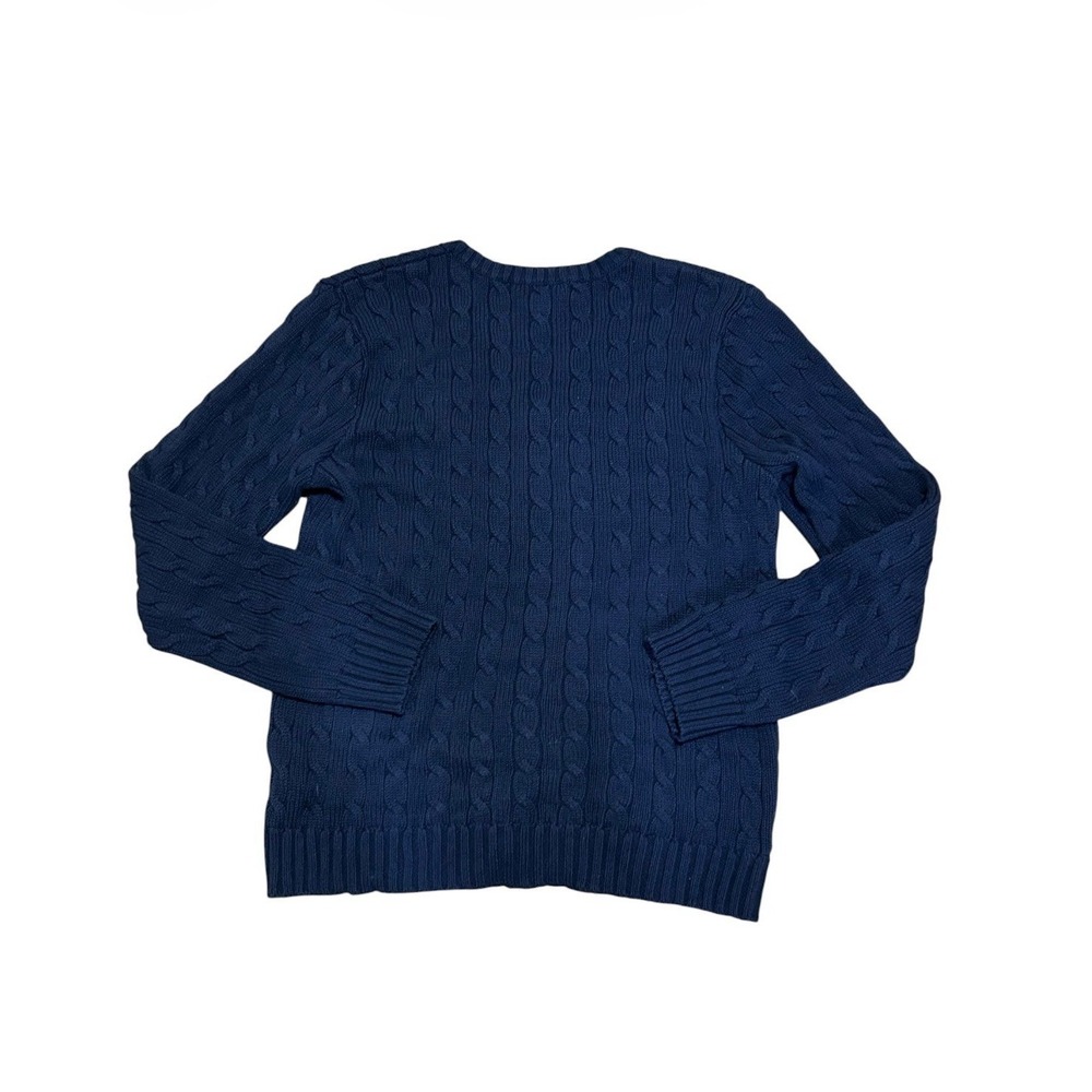 Ralph Lauren Cable Knit V-Neck Sweater Navy XL Green Pony 100% Cotton preppy - Picture 4 of 7